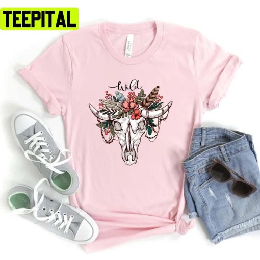 Boho Buffalo Skull Wild Art Unisex T-Shirt