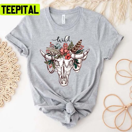 Boho Buffalo Skull Wild Art Unisex T-Shirt