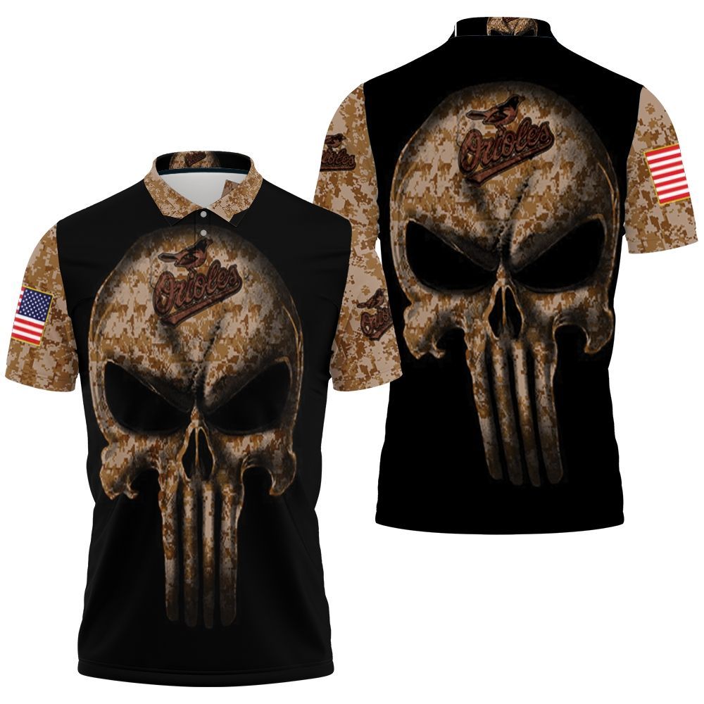 Camouflage Skull Baltimore Orioles American Flag Polo Shirt All Over Print Shirt 3d T-shirt