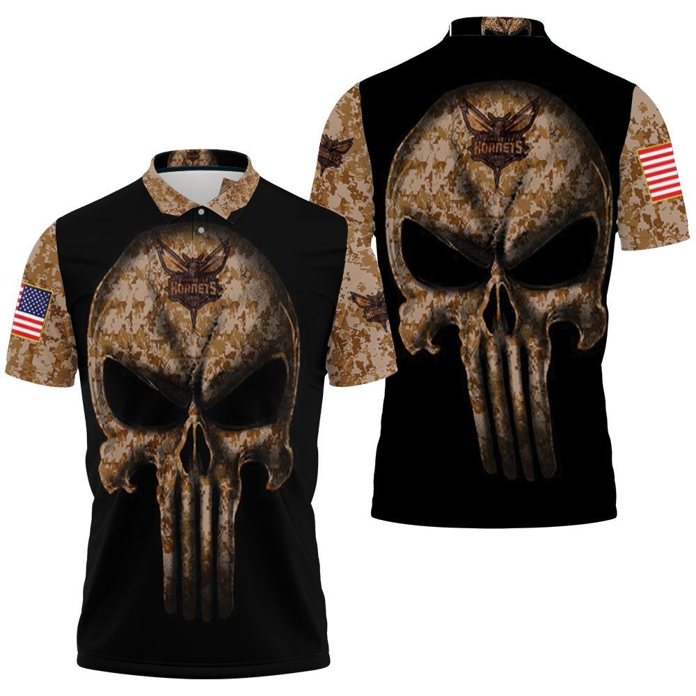 Camouflage Skull Charlotte Hornets American Flag Polo Shirt All Over Print Shirt 3d T-shirt