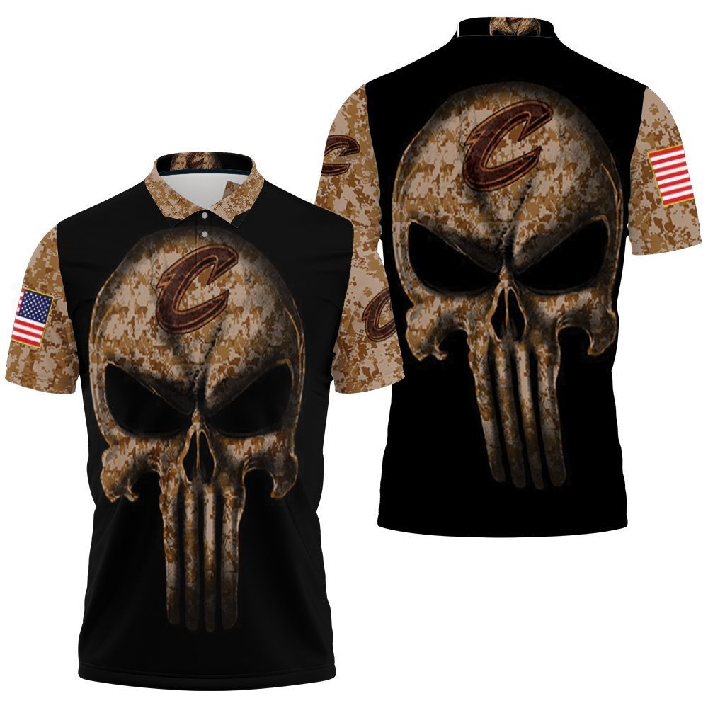 Camouflage Skull Cleveland Cavaliers American Flag Polo Shirt All Over Print Shirt 3d T-shirt