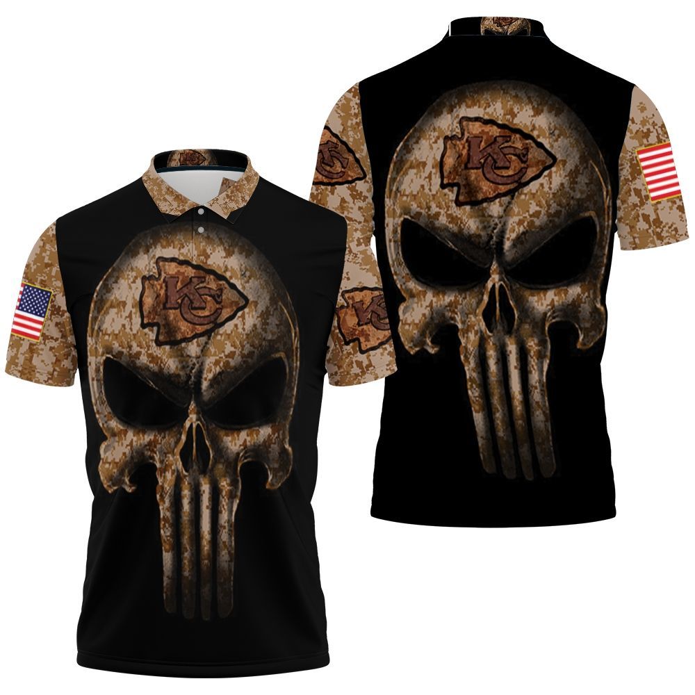 Camouflage Skull Kansas City Chiefs American Flag Polo Shirt All Over Print Shirt 3d T-shirt