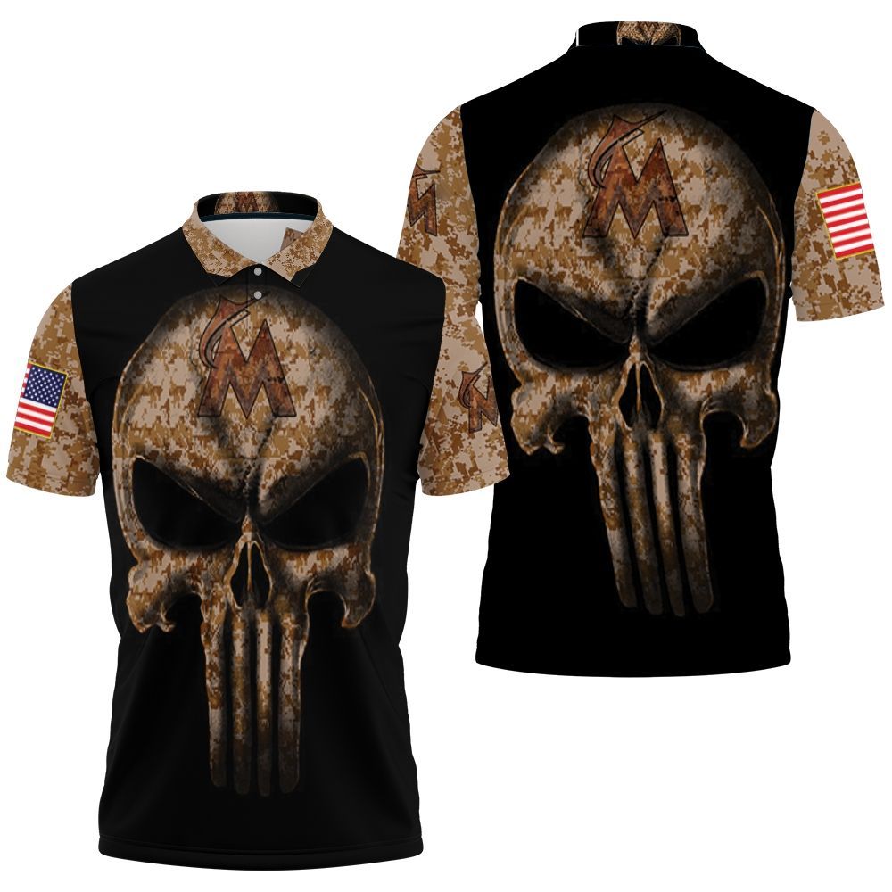 Camouflage Skull Marlins American Flag Polo Shirt All Over Print Shirt 3d T-shirt