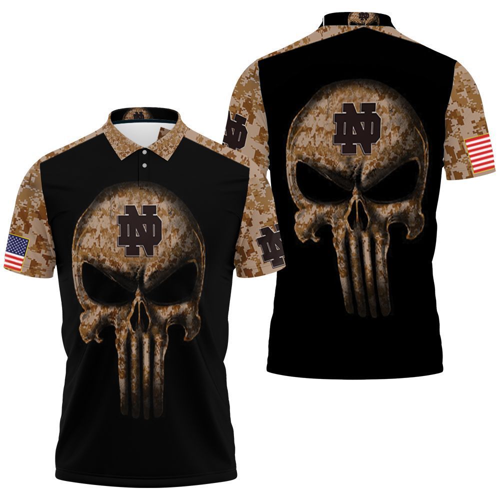 Camouflage Skull Notre Dame Fighting Irish American Flag 3d Polo Shirt Jersey All Over Print Shirt 3d T-shirt