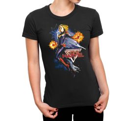 Captain Marvel Flying Galactic Shine Ladies T-Shirt