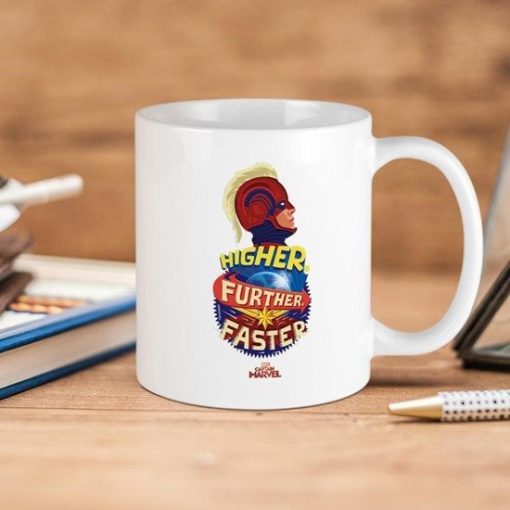 Captain Marvel Higher Further Faster Premium Sublime Ceramic Coffee Mug White