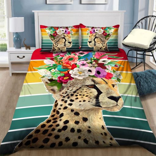 Cheetah Wearing Flowers Cotton Bedding Sets