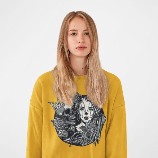 Chicano Art Human Skull Hand Skeleton And Flowers Unisex Sweatshirt