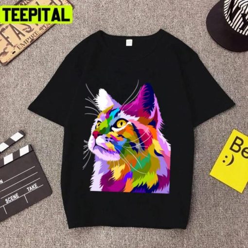 Colorful Cat With Pop Art Style Design Unisex T-Shirt