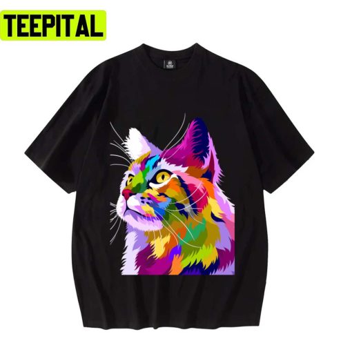 Colorful Cat With Pop Art Style Design Unisex T-Shirt