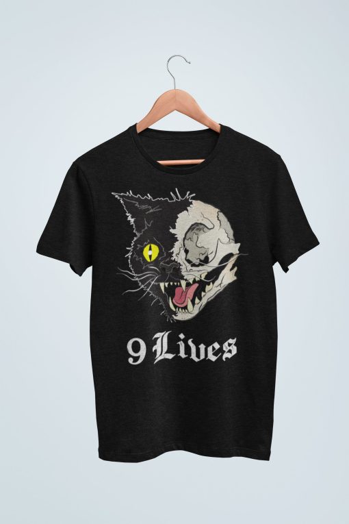 Creepy Cat 9 Lives Witchy Halloween Satanic Unisex T-Shirt