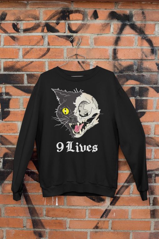 Creepy Cat 9 Lives Witchy Halloween Satanic Unisex T-Shirt