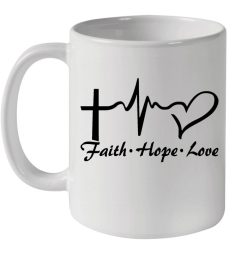 Cross Heartbeat Faith Hope Love Premium Sublime Ceramic Coffee Mug White