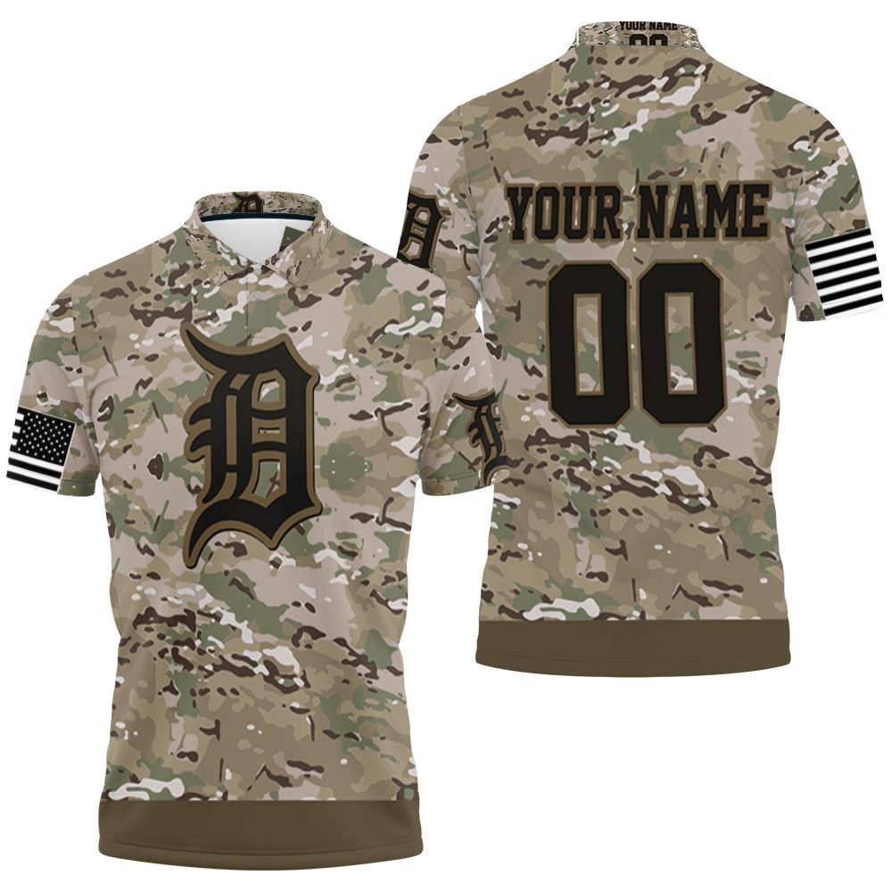 Detroit Tigers Camouflage Veteran Personalized Olive Polo Shirt All Over Print Shirt 3d T-shirt