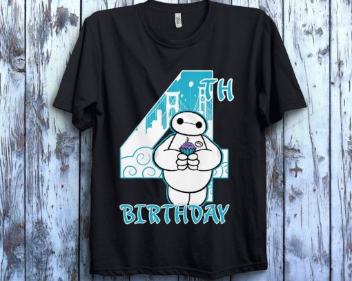 Disney Big Hero 6 Baymax 4th Birthday Cupcake Portrait T-Shirt