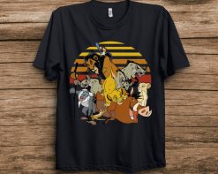 Disney Lion King Group Retro Stripe Sunset Vintage T-Shirt