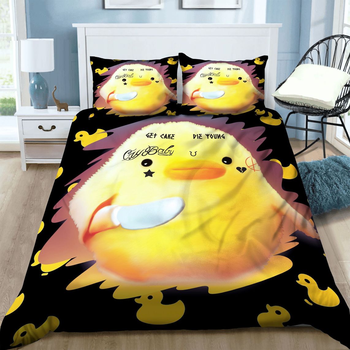 Duck Get Cake Die Young Cry Baby Cotton Bedding Sets Perfect Gifts For Duck Lover Gifts For Birthday Christmas