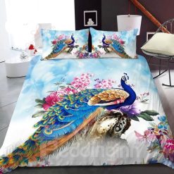 Elegant Colorful Peacocks 3d Bedding Set