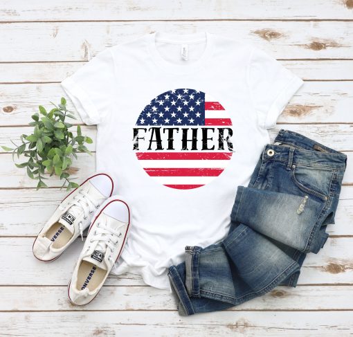 Father Text Inside The Round Us Flag Father’s Day Unisex T-Shirt