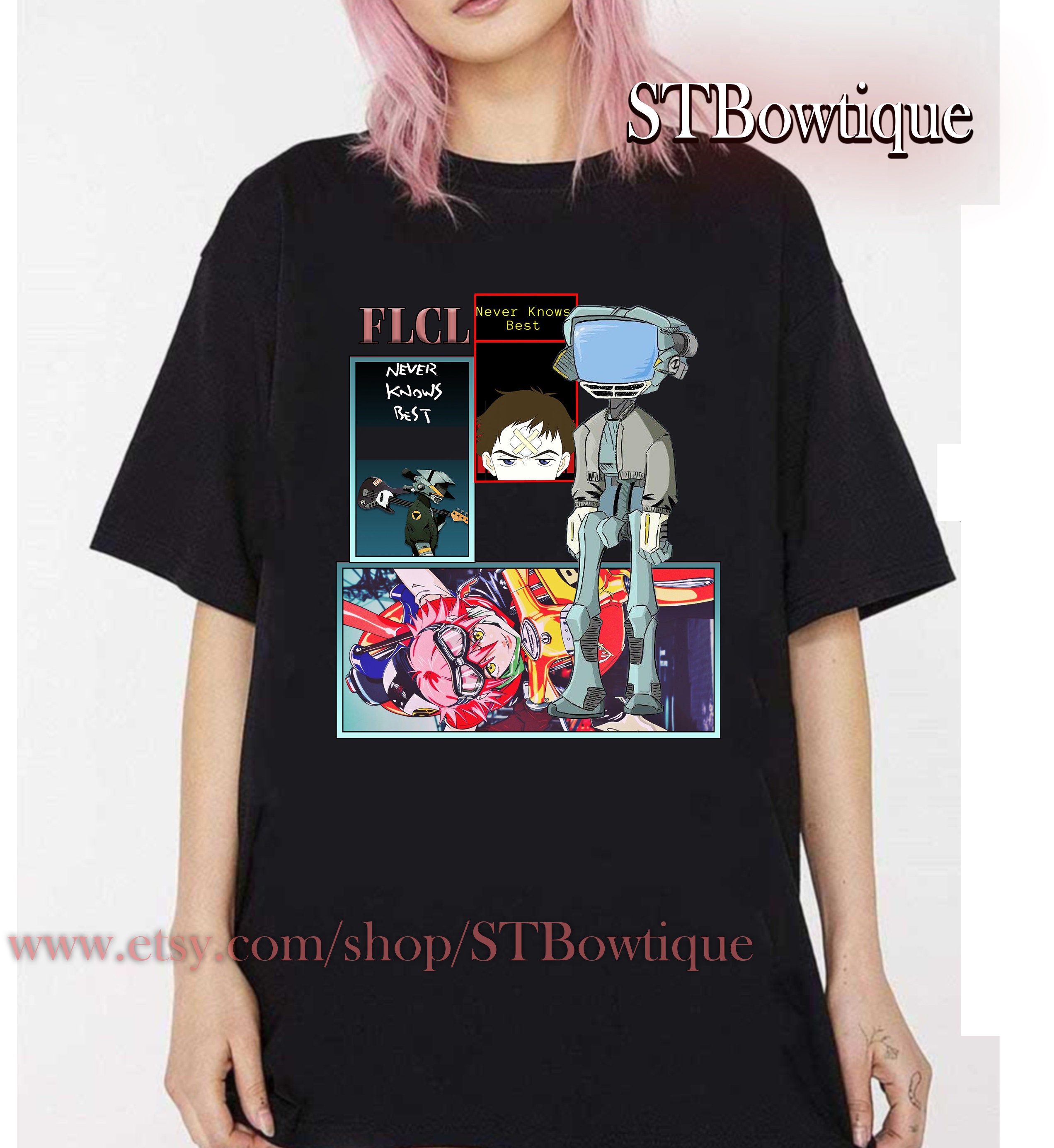 90s フリクリ Fooly Cooly Tシャツ XLサイズ ブラック-