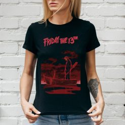 Friday The 13th Jason In A Boat Red Design Ladies Black T-Shirt