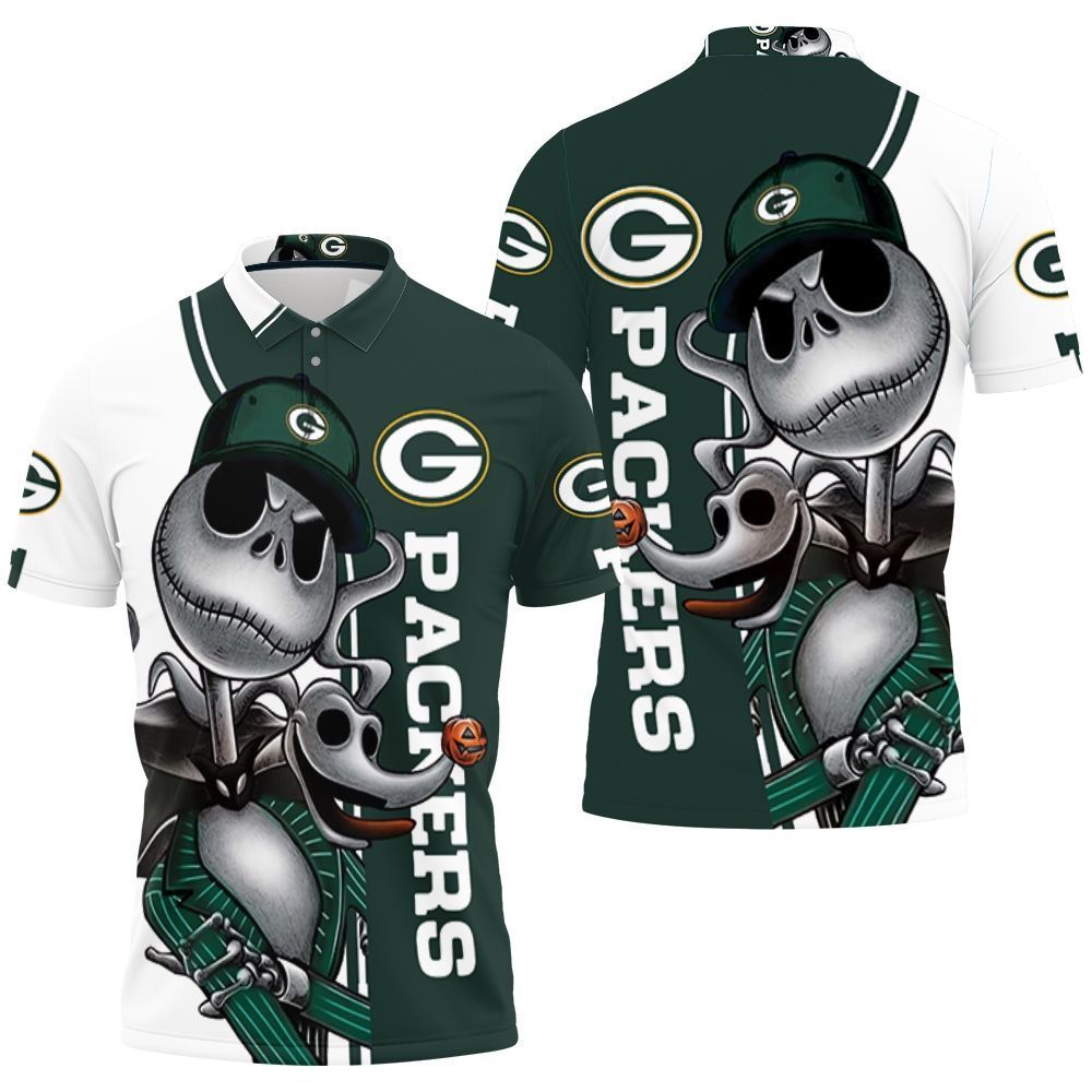 Green Bay Packers Jack Skellington And Zero Polo Shirt All Over Print Shirt 3d T-shirt