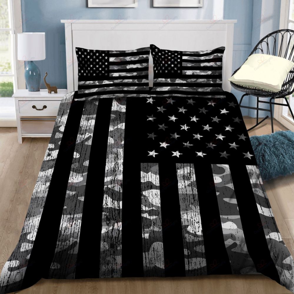 Grey Camouflage American Flag Bedding Sets