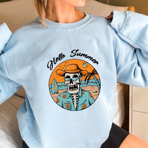 Hello Summer Funny Skeleton Beach Unisex Sweatshirt