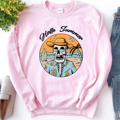 Hello Summer Funny Skeleton Beach Unisex Sweatshirt