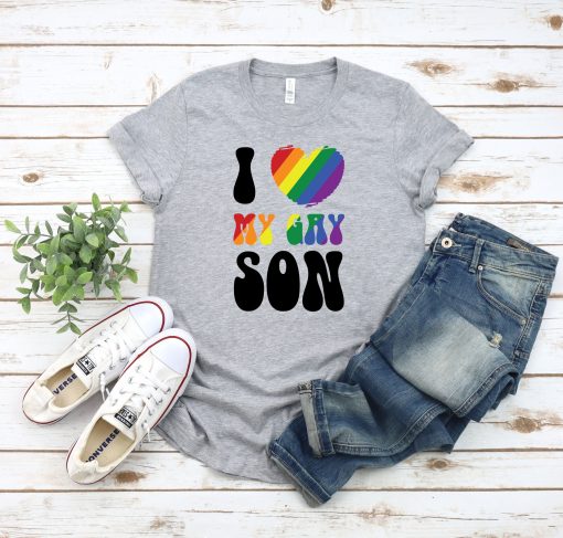 I Love My Gay Son Rainbow Hearth Proud Gay Lgbtq+ Pride Month Unisex T-Shirt