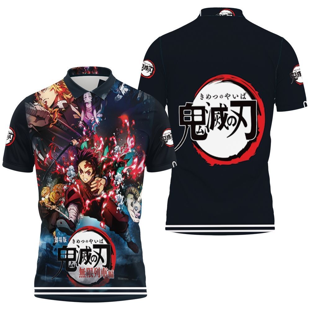 Kimetsu No Yaiba Anime Tanjiro With Demon Slayers Corps Black Polo Shirt All Over Print Shirt 3d T-shirt