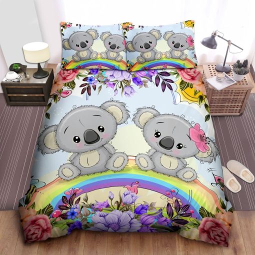 Koala Couple Sitting On Rainbow Cotton Bedding Sets Perfect Gifts For Koala Lover Gifts For Birthday Christmas