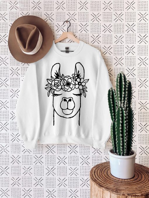 Llama Flower Crown Flower Unisex Sweatshirt