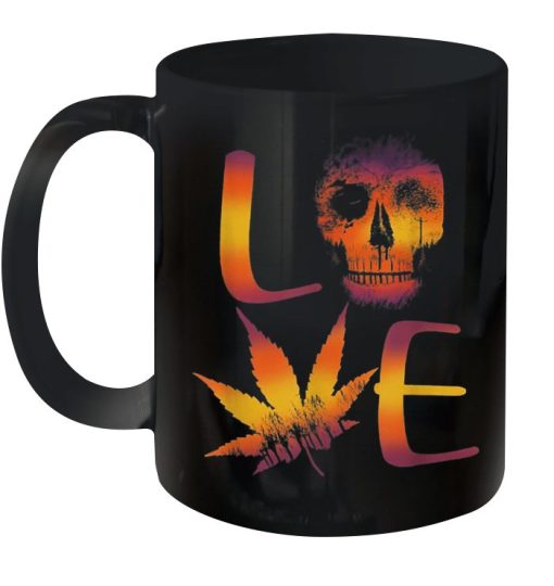 Love Weed Skull Premium Sublime Ceramic Coffee Mug Black