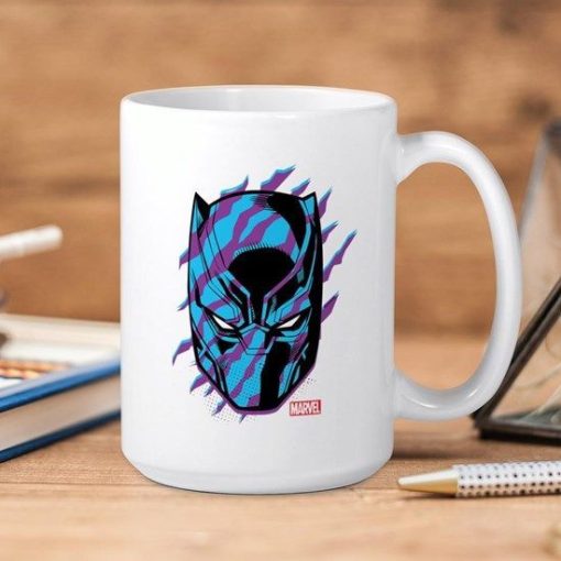 Marvel Black Panther Mask Scratch Premium Sublime Ceramic Coffee Mug White