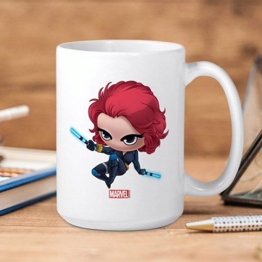 Marvel Chibi Black Widow Stylized Premium Sublime Ceramic Coffee Mug White