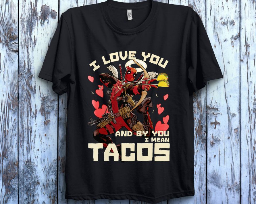 Marvel Deadpool Cupid Love For Tacos Graphic Unisex Gift T-Shirt