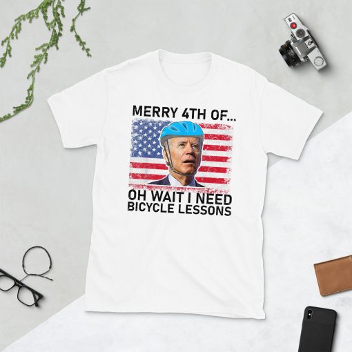 Merry 4th Of July Oh Wait I Need Bicycle Lessons Biden Falling Off Bicycle Unisex T-Shirt