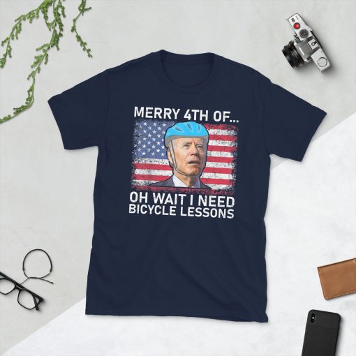 Merry 4th Of July Oh Wait I Need Bicycle Lessons Biden Falling Off Bicycle Unisex T-Shirt