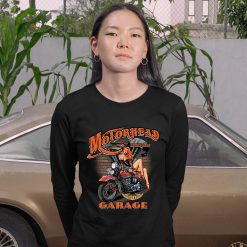 Motorhead Garage Women’s Biker Motorcycle Pinup Girl Loong Sleeve Shirt