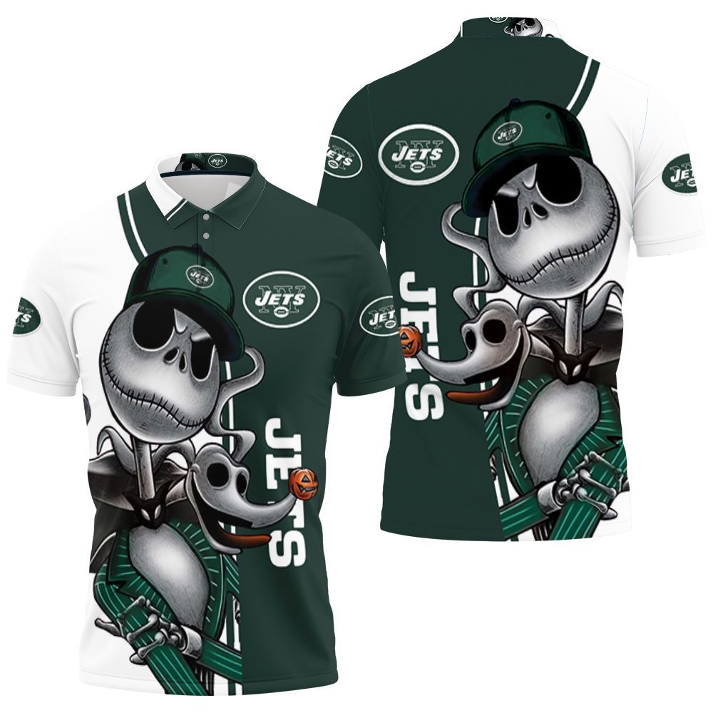 New York Jets Jack Skellington And Zero Polo Shirt All Over Print Shirt 3d T-shirt