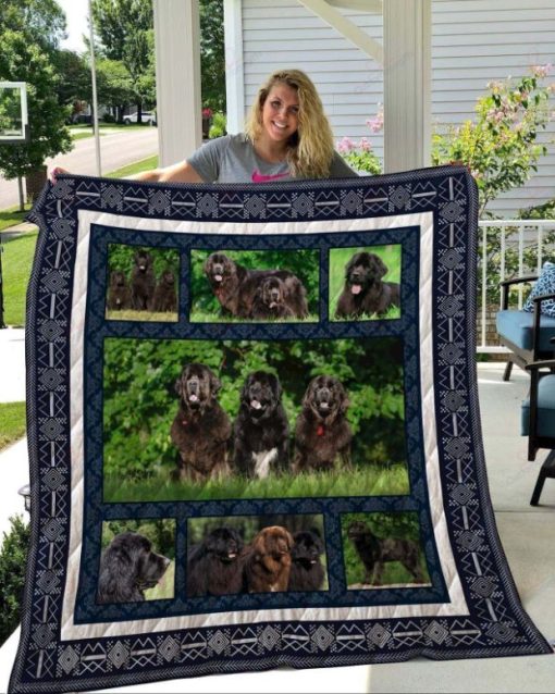 Newfoundland Three Black Dog On The Green Grass Quilt Blanket Great Customized Blanket Gifts For