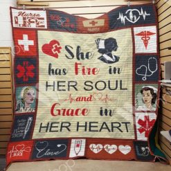 Nurse She Has Fire In Her Soul Quilt Blanket Great Customized Gifts For Perfect Gifts For Nurse