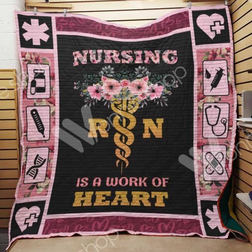 Nursing Is A Work Of Heart Flower Medical Symbol Quilt Blanket Great Customized Gifts For Perfect Gift For Nurse