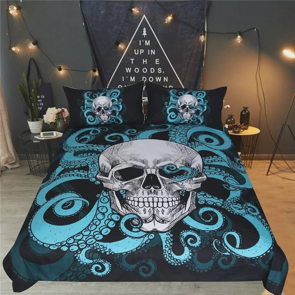 Octopus and Skull Blue Cotton Bedding Sets