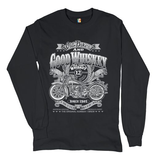 Old Bikes And Good Whiskey Route 66 Motorcycle Old School Loong Sleeve Shirt