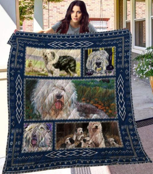 Old English Sheepdog On The Flower Field Quilt Blanket Great Customized Blanket Gifts For