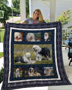 Old English Sheepdog On The Green Grass Quilt Blanket Great Customized Blanket Gifts For