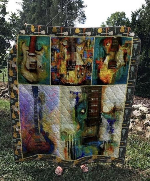 Old Guitar Quilt Blanket Great Customized Gifts For Perfect Gifts For Guitar Lover