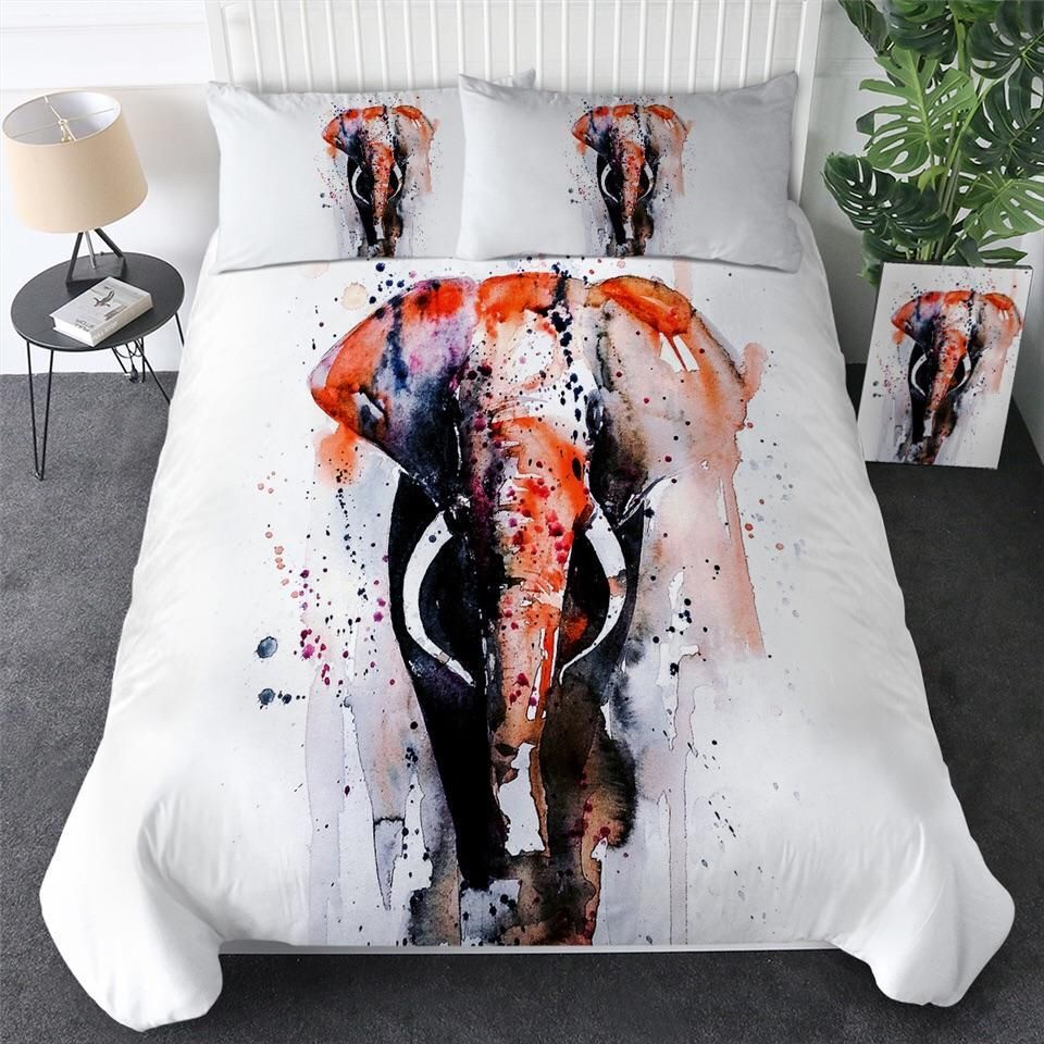 Orange Watercolour Elephant Cotton Bedding Sets